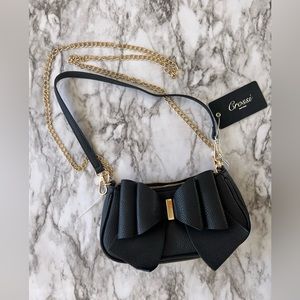 Crossi Black and Gold Bow Fashion Crossbody Bag Purse